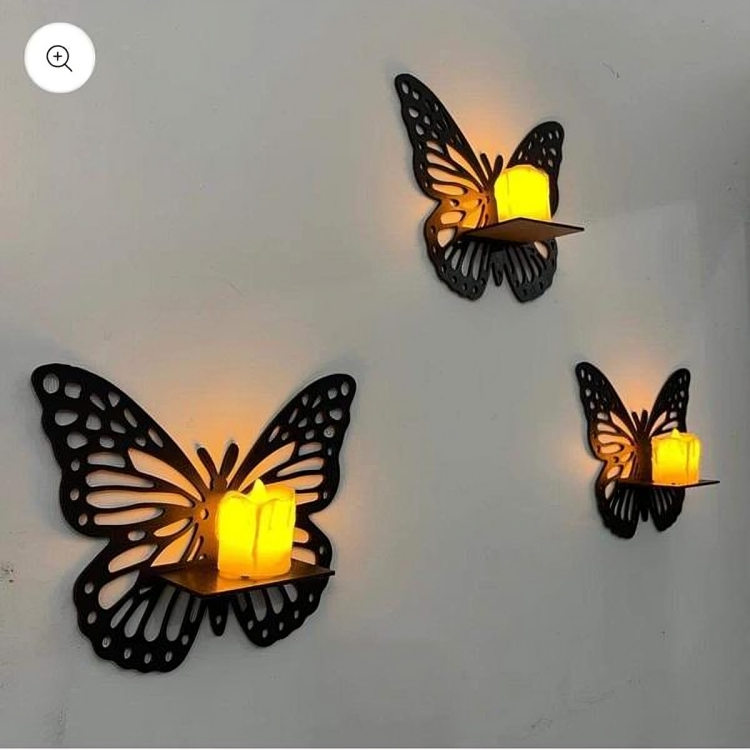 Butterfly Wall Candle Holders – MDF Wood – Pack of 3 with Electric Candles