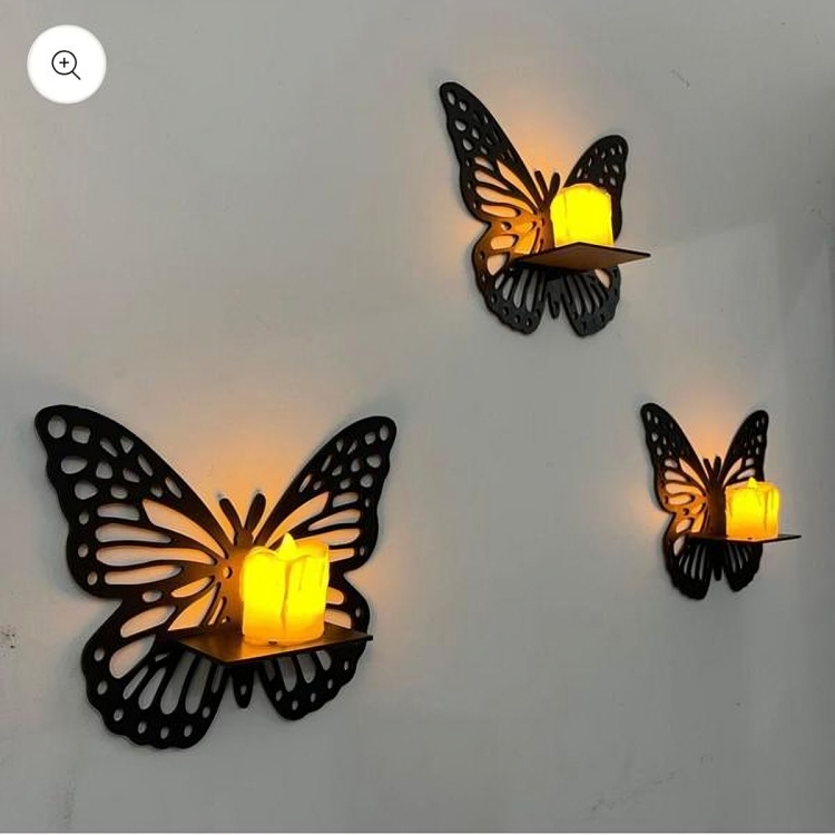 Butterfly Wall Candle Holders – MDF Wood – Pack of 3 with Electric Candles