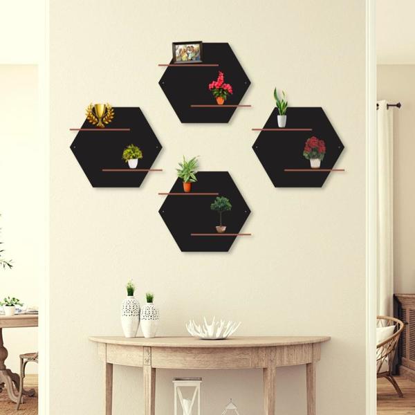 🧱 Hexagon Wall Shelves – Pack of 4 (8x8 Inches Each)