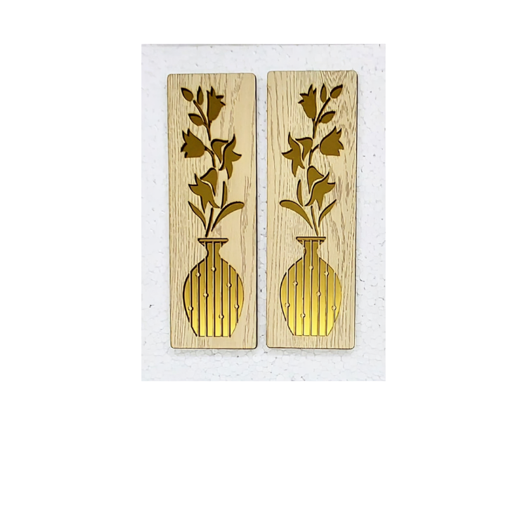 Floral Vase Wall Art Set | 2-Piece Wood & Gold Acrylic Wall Panels | Elegant Botanical Decor