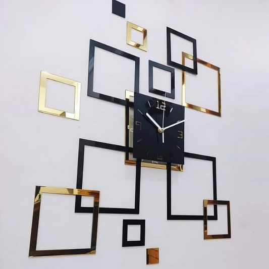 🟨⬛ Modern Geometric Wall Clock – Black & Yellow Acrylic Art | Bold Home Décor Piece 🕒