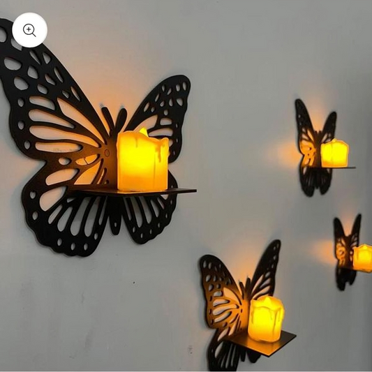Butterfly Wall Candle Holders – MDF Wood – Pack of 3 with Electric Candles