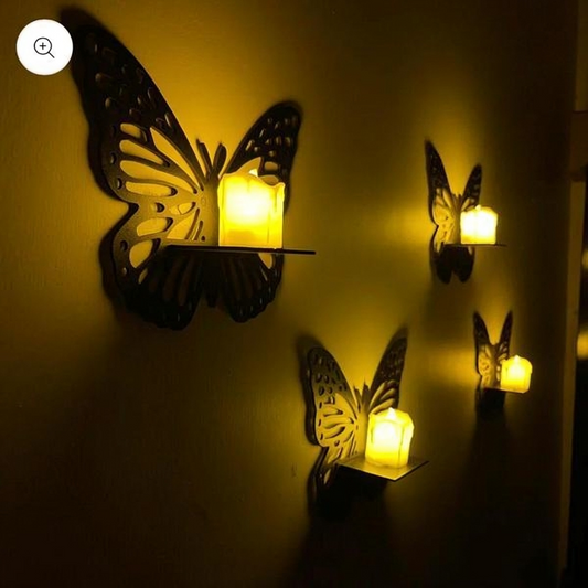 Butterfly Wall Candle Holders – MDF Wood – Pack of 3 with Electric Candles