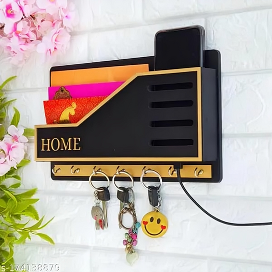 Wall-Mounted Key Holder – Multipurpose Wooden Rack with Mobile Stand