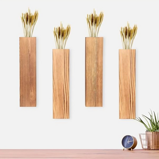 Minimalist Wooden Wall Planters – Set of 4 (Without Flowers)