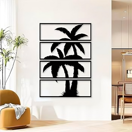 🌴🖼️ Palm Tree Silhouette – 4 Panel Wall Art |