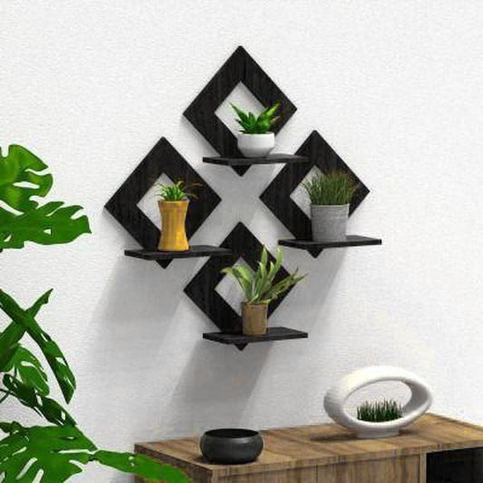 🪵 Modern Diamond-Shaped Wall Shelves – Set of 4 | 8x8” Each |