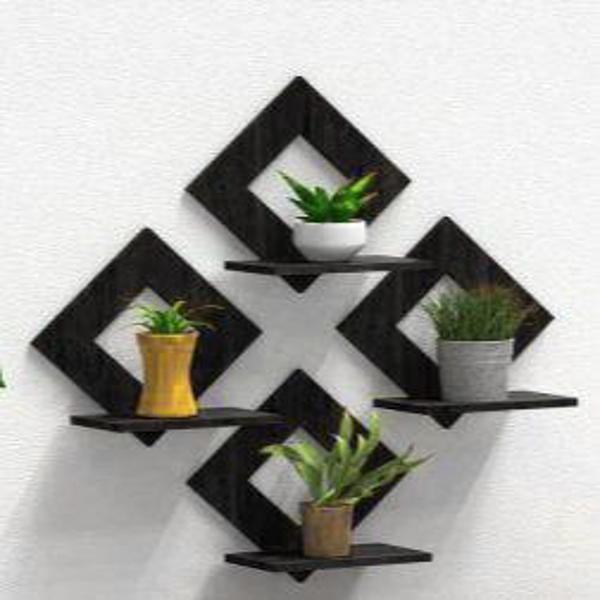 🪵 Modern Diamond-Shaped Wall Shelves – Set of 4 | 8x8” Each |