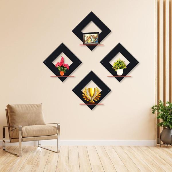 🪵 Modern Diamond-Shaped Wall Shelves – Set of 4 | 8x8” Each |