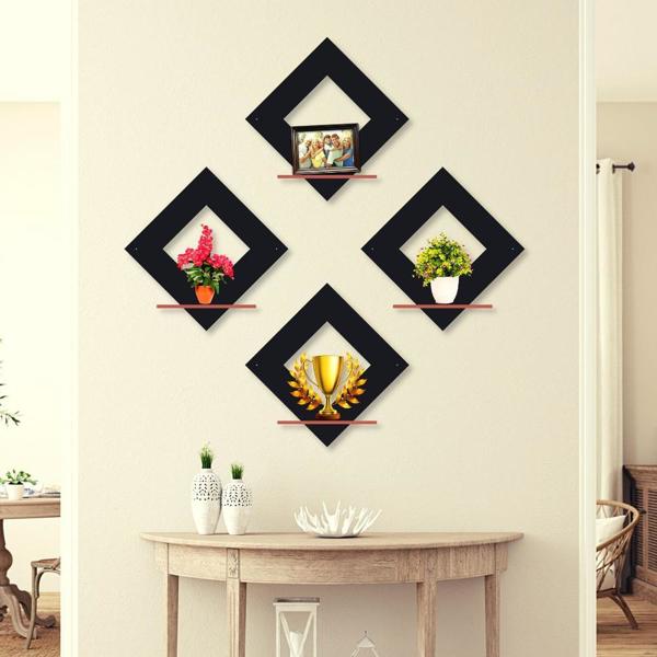 🪵 Modern Diamond-Shaped Wall Shelves – Set of 4 | 8x8” Each |