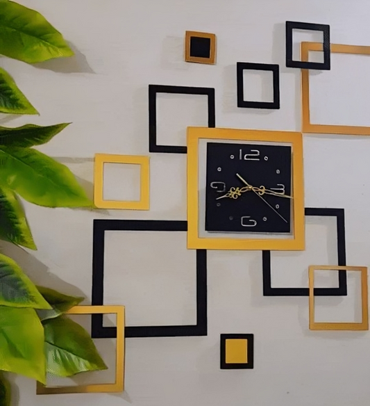 🟨⬛ Modern Geometric Wall Clock – Black & Yellow Acrylic Art | Bold Home Décor Piece 🕒