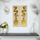 Floral Vase Wall Art Set | 2-Piece Wood & Gold Acrylic Wall Panels | Elegant Botanical Decor